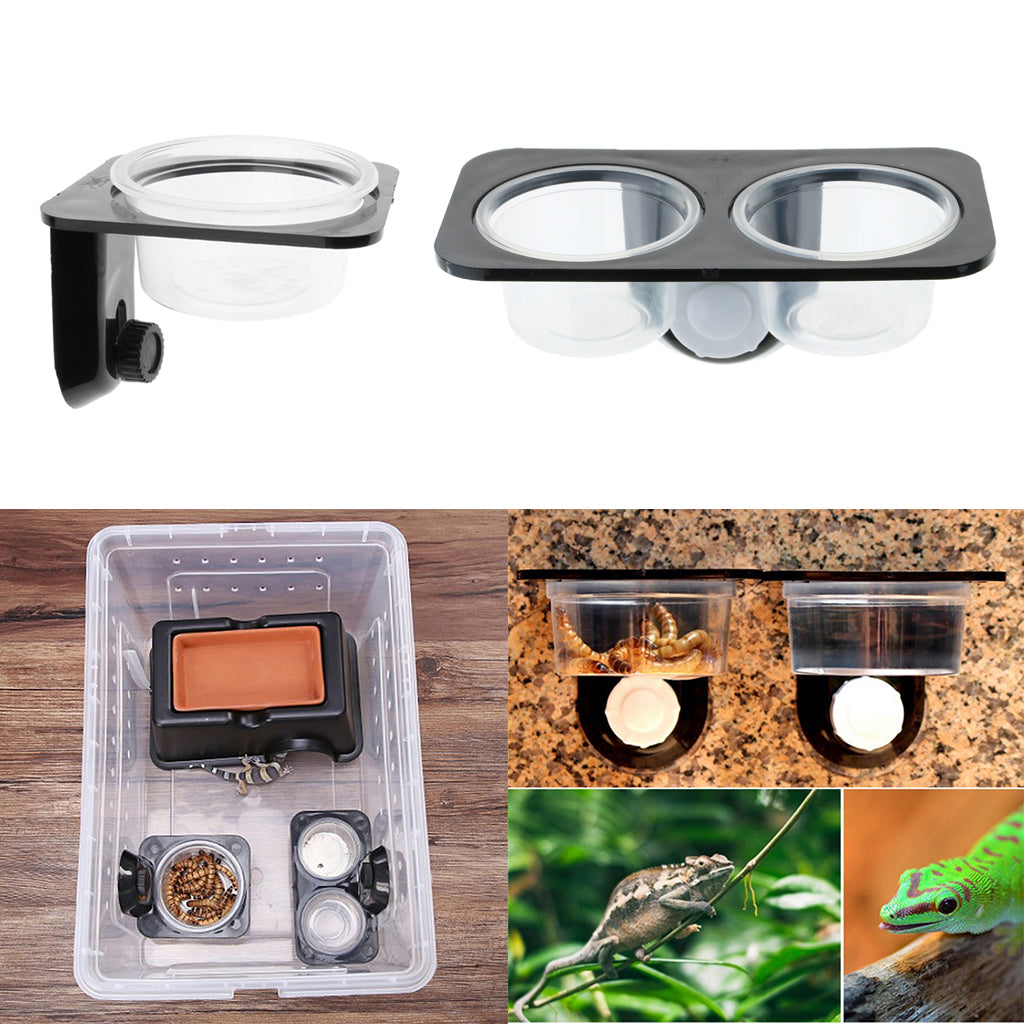 2 pcs Reptile Food Water Feeding Bowl Feeder with Suction Cup