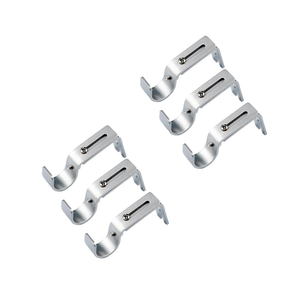 2 Set 6Pcs Adjustable Metal Curtain Pole Rod Wall Bracket Hook Holder Silver