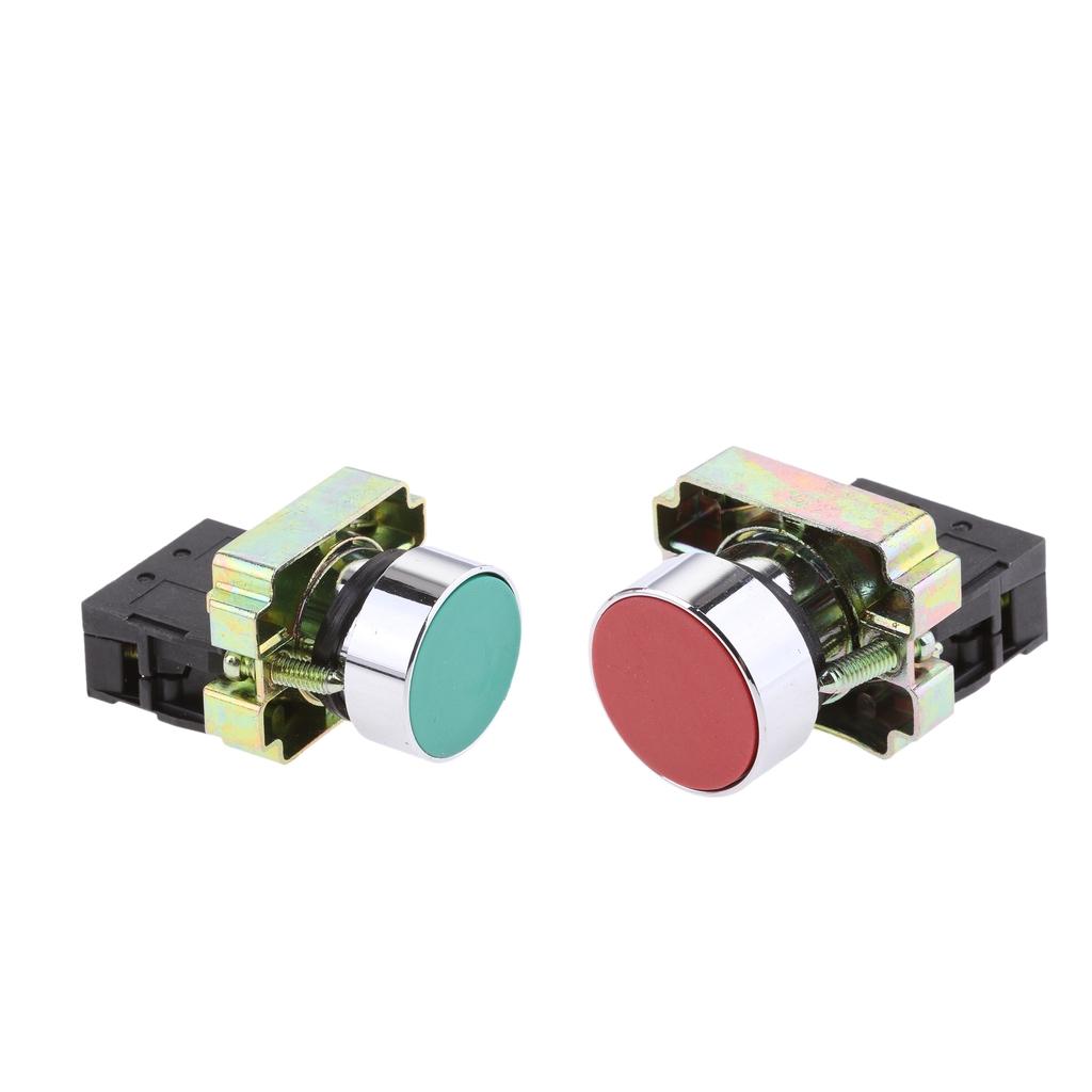 2x Green+Red Momentary Self-Reset Flush Push Button Switch 1 NO 22mm