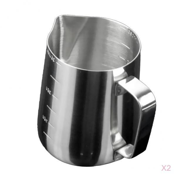 2Pcs 350ML Stainless Steel Coffee Milk Frothing Jug Garland Cup Scale Cup
