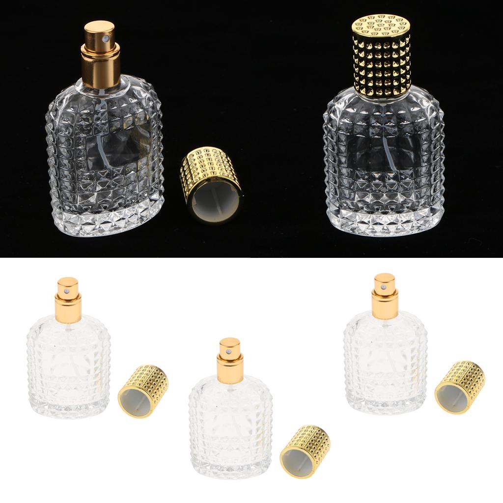 3x Pineapple Portable Glass Container Perfume Bottles With Spray Gold 50ml