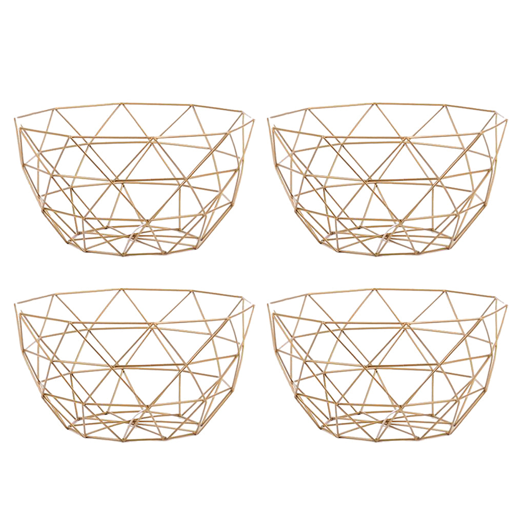 4x Geometric Metal Wire Decorative Storage Display Basket Table Fruit Bowl