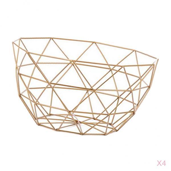 4x Geometric Metal Wire Decorative Storage Display Basket Table Fruit Bowl