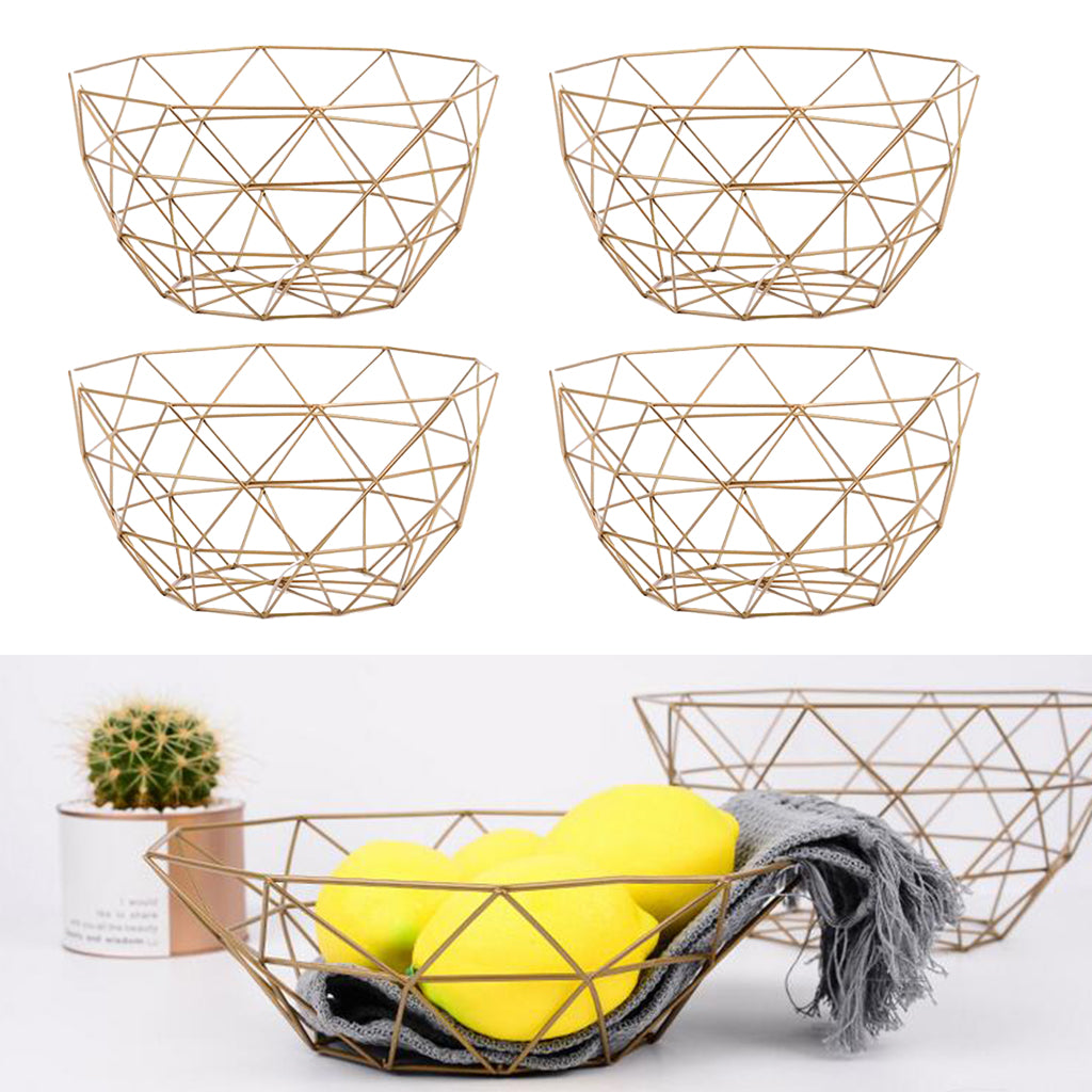 4x Geometric Metal Wire Decorative Storage Display Basket Table Fruit Bowl