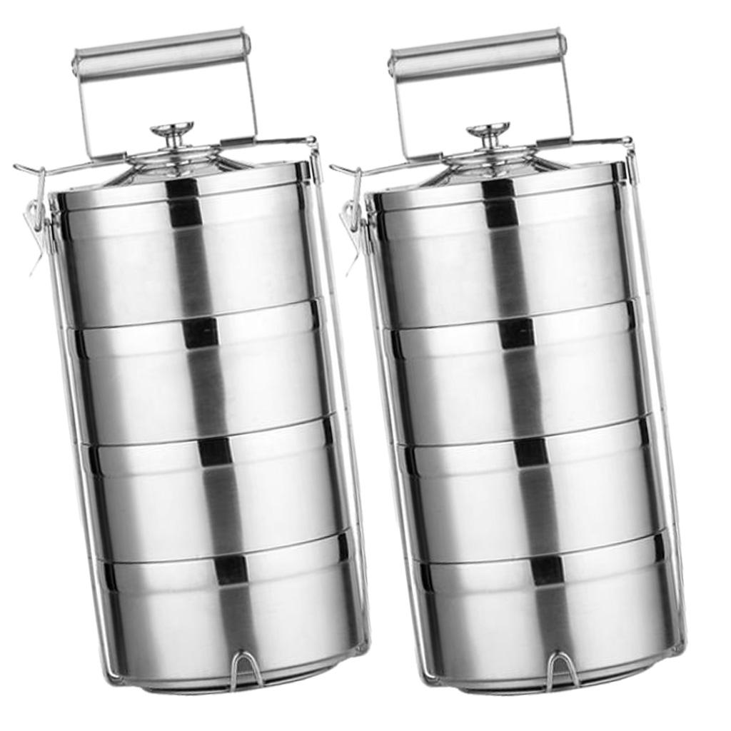 2x Stainless Steel Thermal Insulated Stackable Lunch Bento Box Tiffin 4 Tier