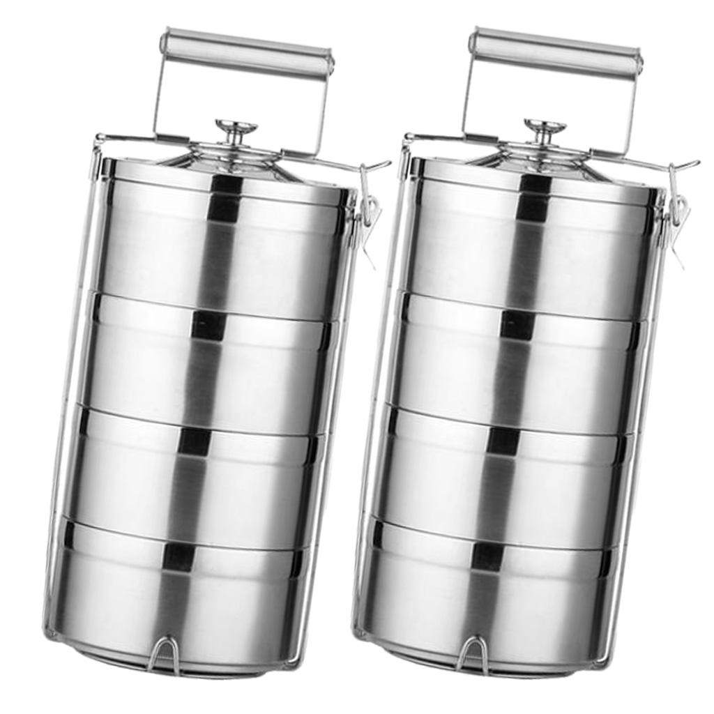 2x Stainless Steel Thermal Insulated Stackable Lunch Bento Box Tiffin 4 Tier