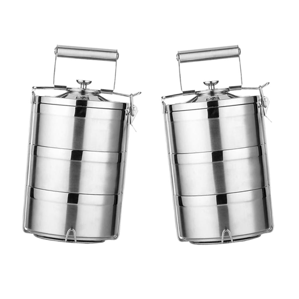 2x Stainless Steel Thermal Insulated Stackable Lunch Bento Box Tiffin 3 Tier