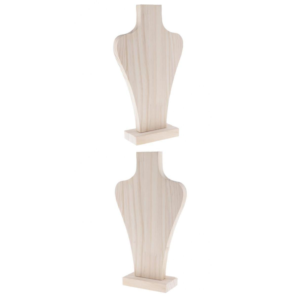 2 Pieces Unpainted Natural Wood Mannequin Bust Display Necklace Jewelry