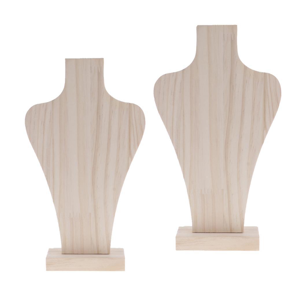 2 Pieces Unpainted Natural Wood Mannequin Bust Display Necklace Jewelry