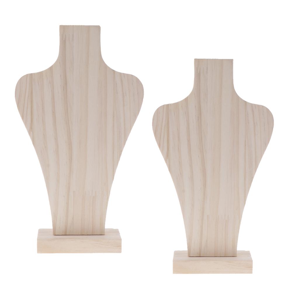 2 Pieces Unpainted Natural Wood Mannequin Bust Display Necklace Jewelry