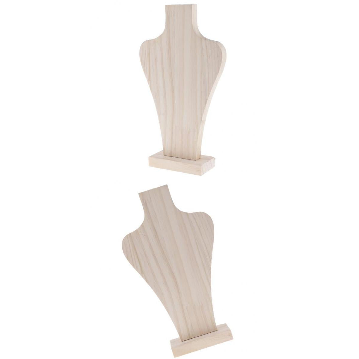 2 Pieces Free Standing Wooden Mannequin Bust for Necklace Jewelry Showcase
