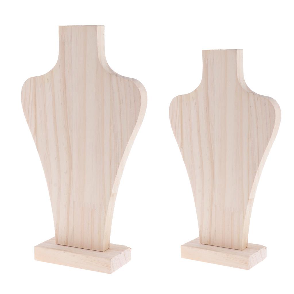 2 Pieces Free Standing Wooden Mannequin Bust for Necklace Jewelry Showcase