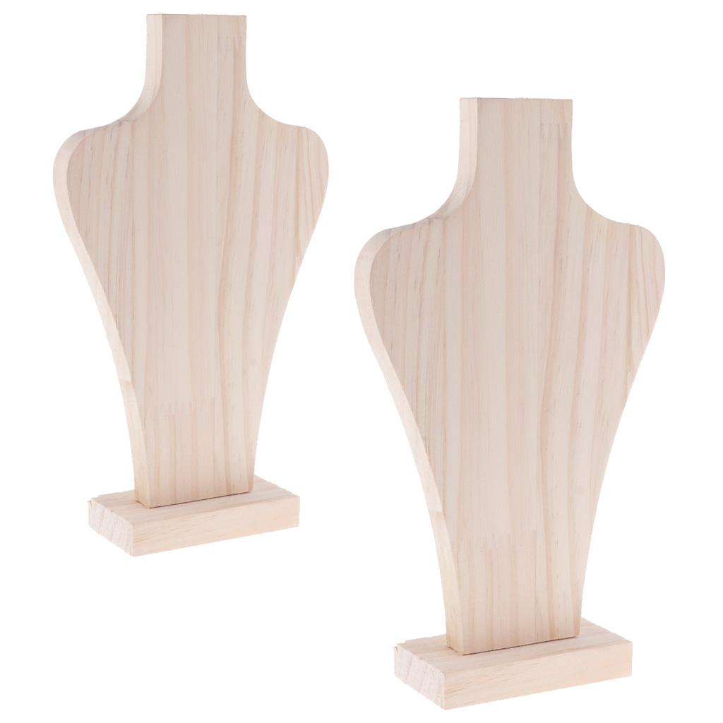 2 Pieces Free Standing Wooden Mannequin Bust for Necklace Jewelry Showcase