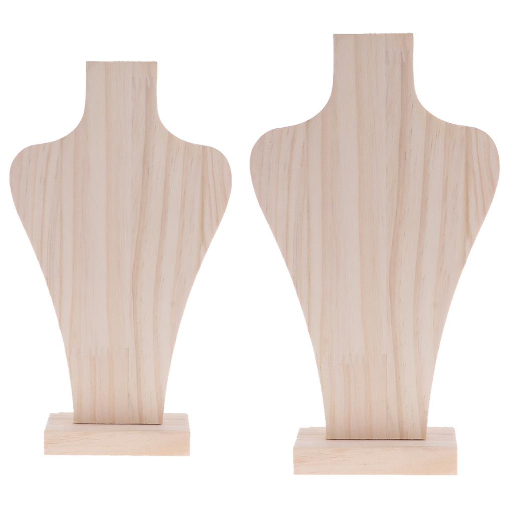 2 Pieces Free Standing Wooden Mannequin Bust for Necklace Jewelry Showcase