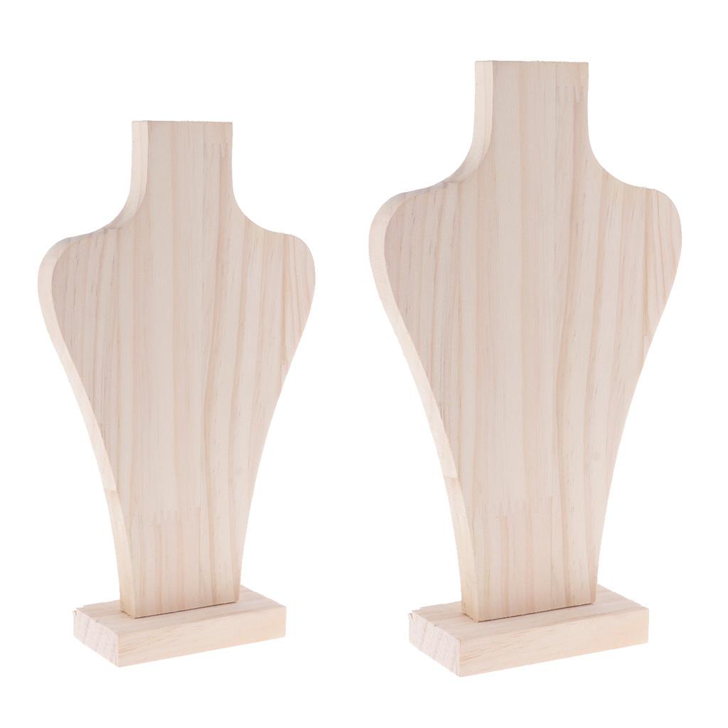 2 Pieces Free Standing Wooden Mannequin Bust for Necklace Jewelry Showcase