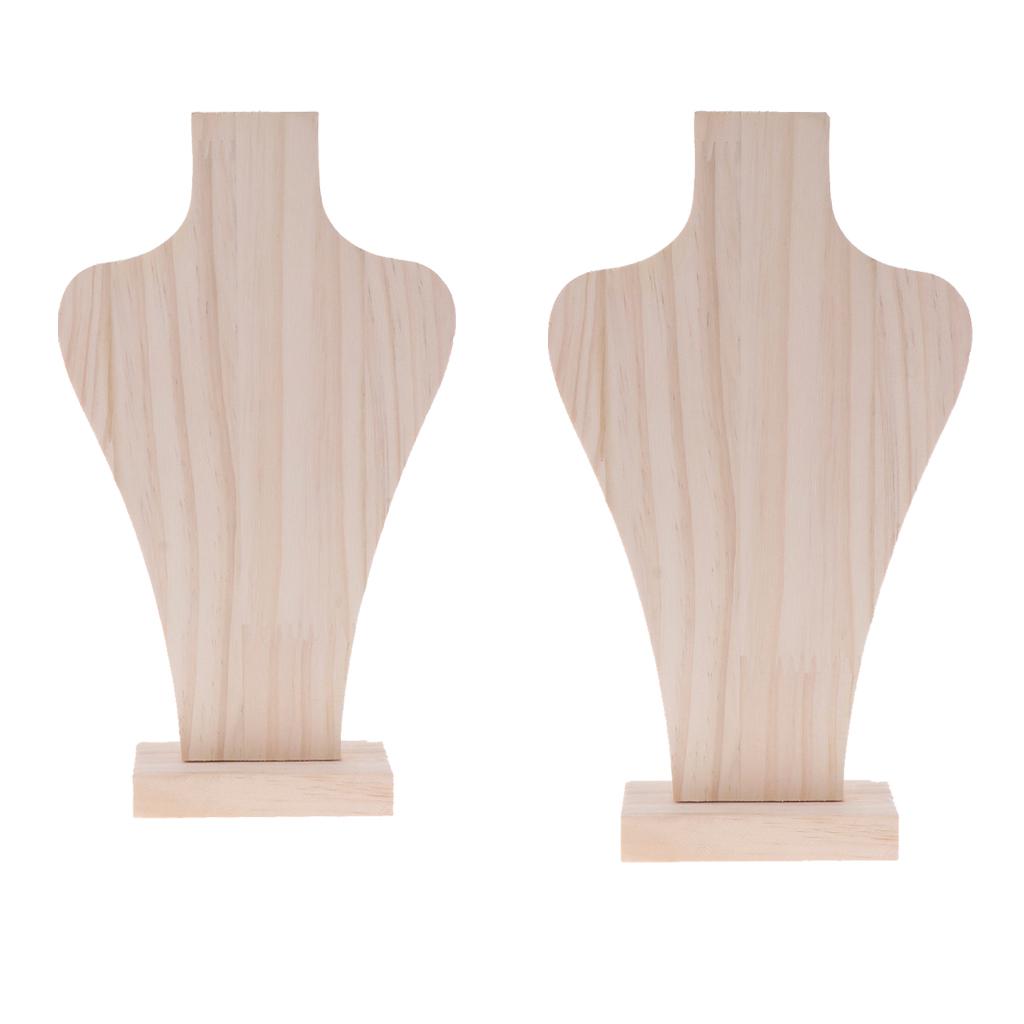 2 Pieces Jewelry Showcace Rack Natural Wood Unpainted Mannequin Bust