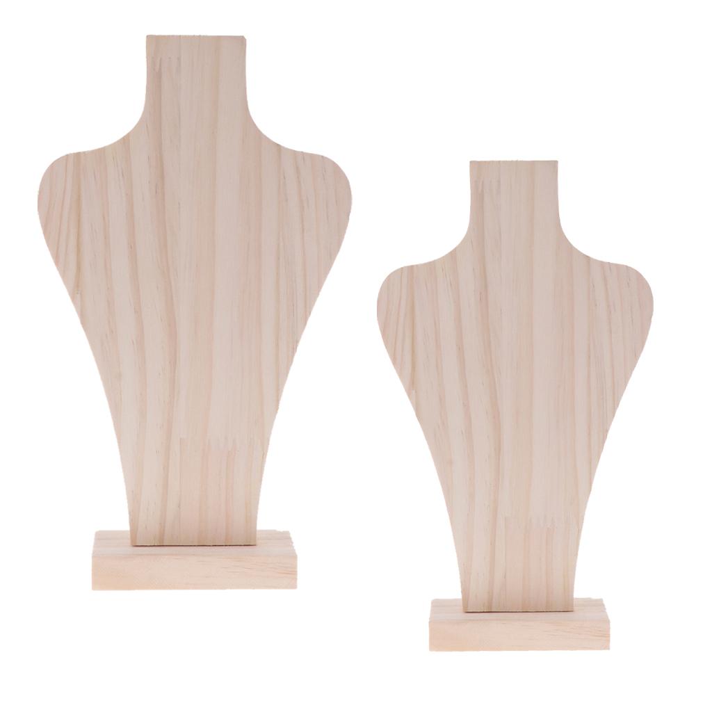 2 Pieces Jewelry Showcace Rack Natural Wood Unpainted Mannequin Bust