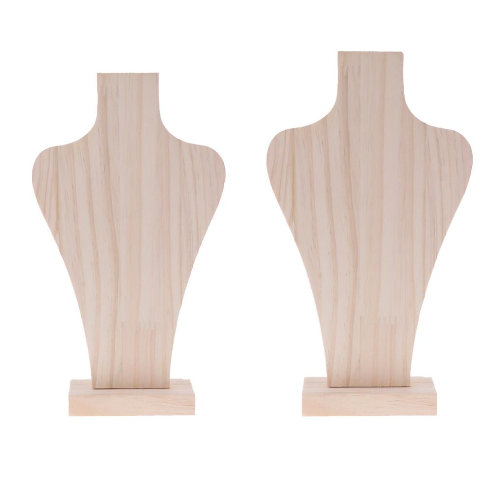 2 Pieces Jewelry Showcace Rack Natural Wood Unpainted Mannequin Bust