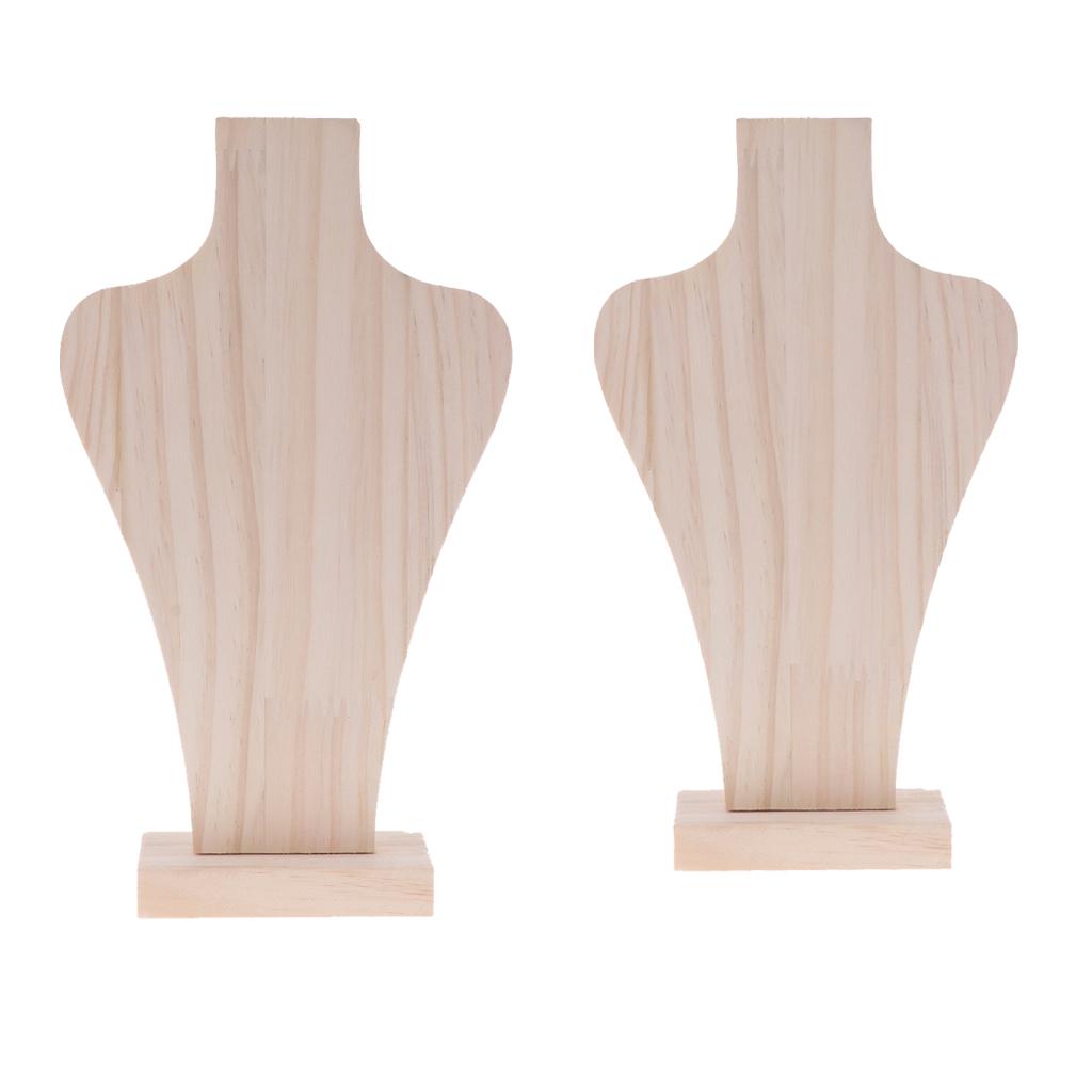 2 Pieces Jewelry Showcace Rack Natural Wood Unpainted Mannequin Bust