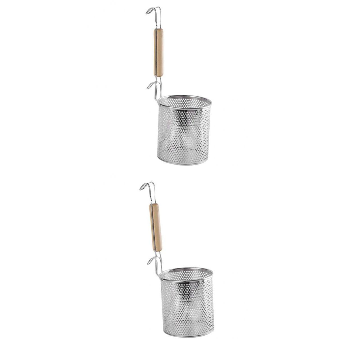 2x Kitchen Pasta Noodle Strainer, Stainless Steel, Deep Fry Basket 14cm+16cm