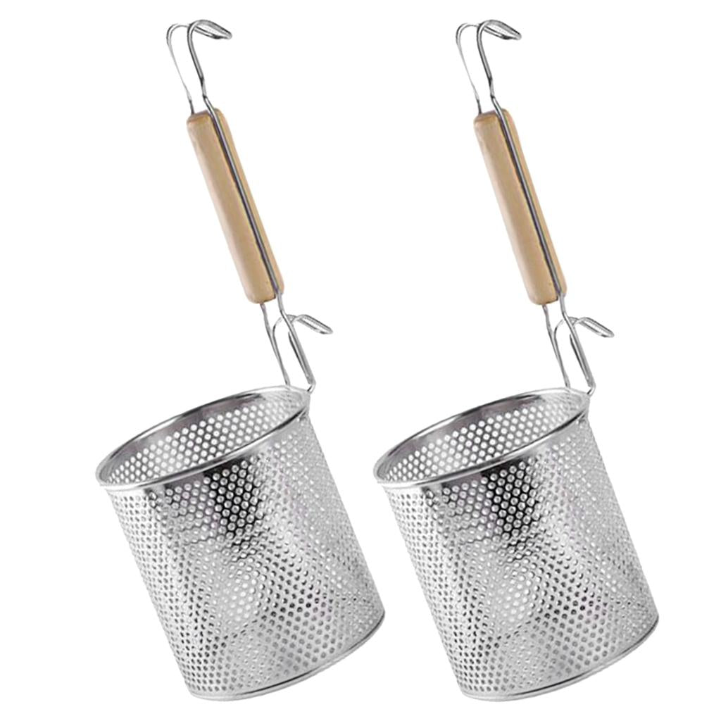 2x Kitchen Pasta Noodle Strainer, Stainless Steel, Deep Fry Basket 14cm+16cm