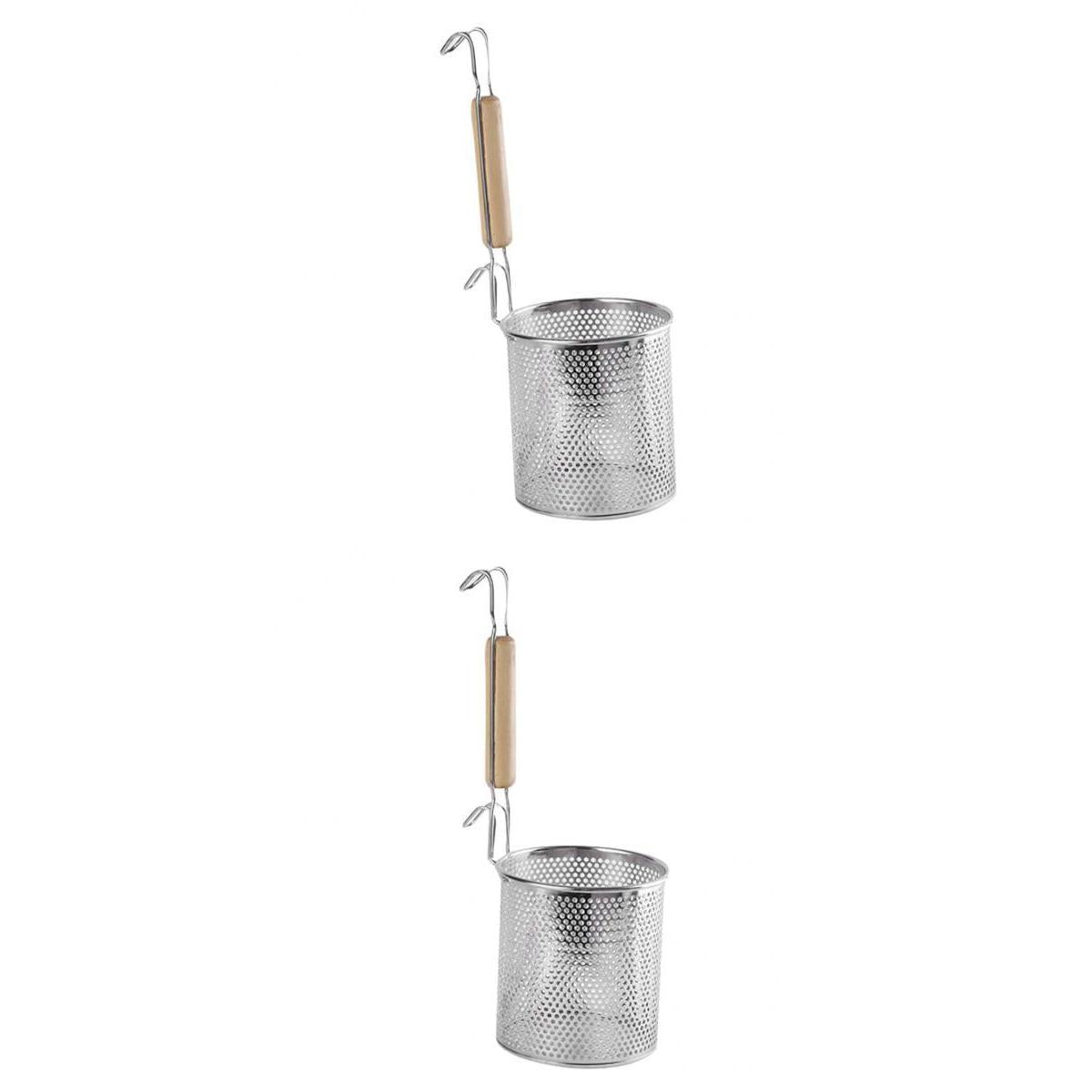 2x Kitchen Pasta Noodle Strainer, Stainless Steel, Deep Fry Basket 12cm+14cm