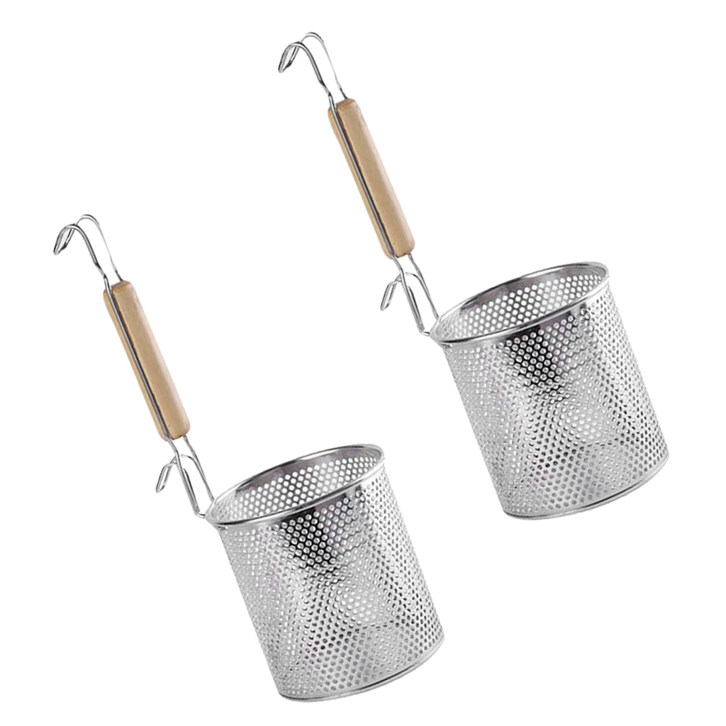 2x Kitchen Pasta Noodle Strainer, Stainless Steel, Deep Fry Basket 12cm+14cm