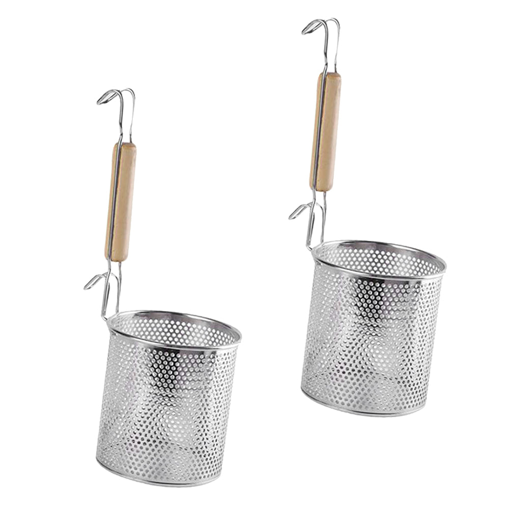 2x Kitchen Pasta Noodle Strainer, Stainless Steel, Deep Fry Basket 12cm+14cm