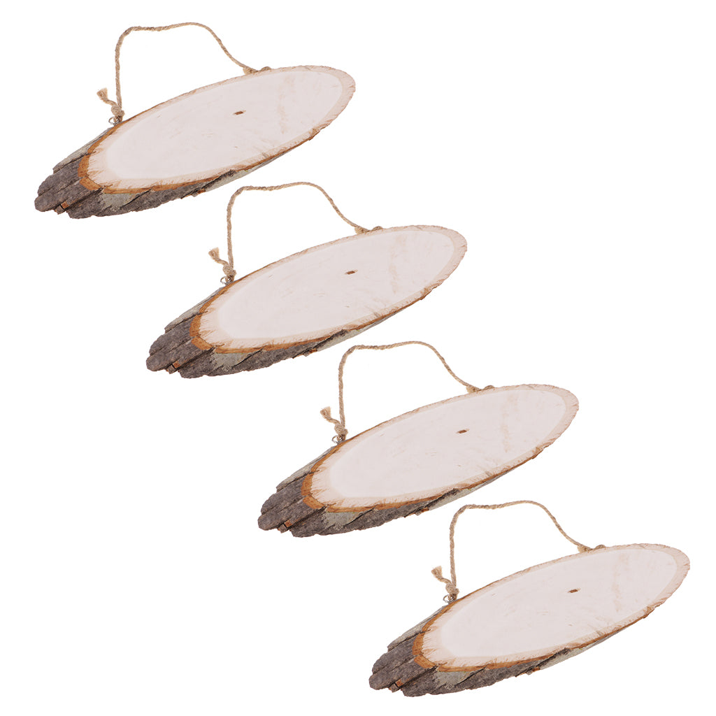 4x Large Oval Natural Hanging Wood Slices Tree Bark Wooden Pieces DIY Crafts