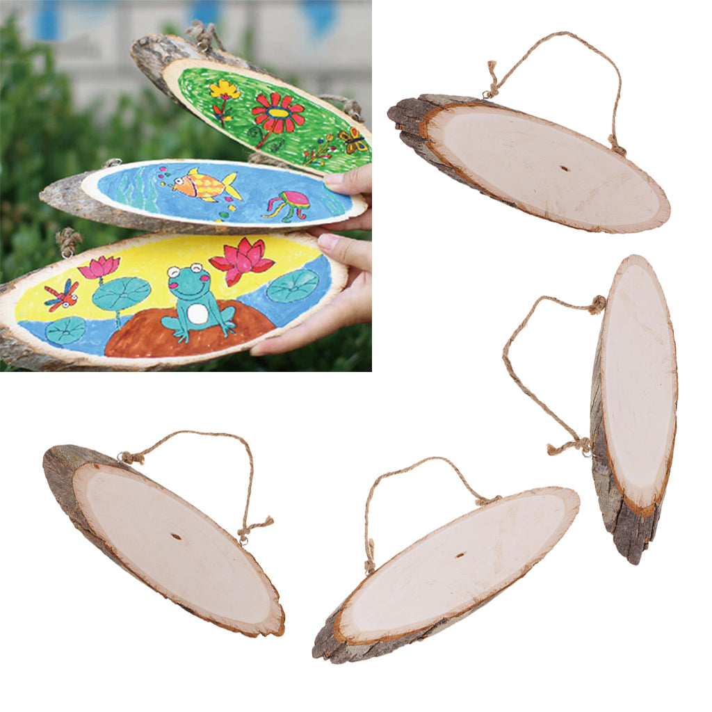 4x Large Oval Natural Hanging Wood Slices Tree Bark Wooden Pieces DIY Crafts