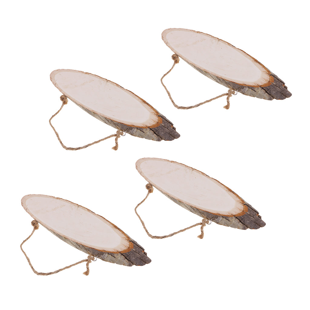 4x Large Oval Natural Hanging Wood Slices Tree Bark Wooden Pieces DIY Crafts