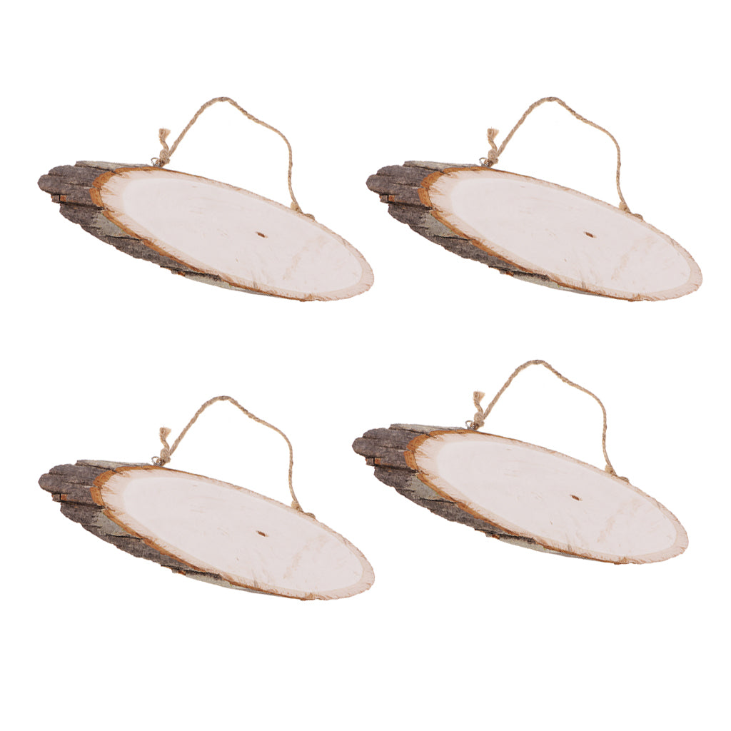 4x Large Oval Natural Hanging Wood Slices Tree Bark Wooden Pieces DIY Crafts