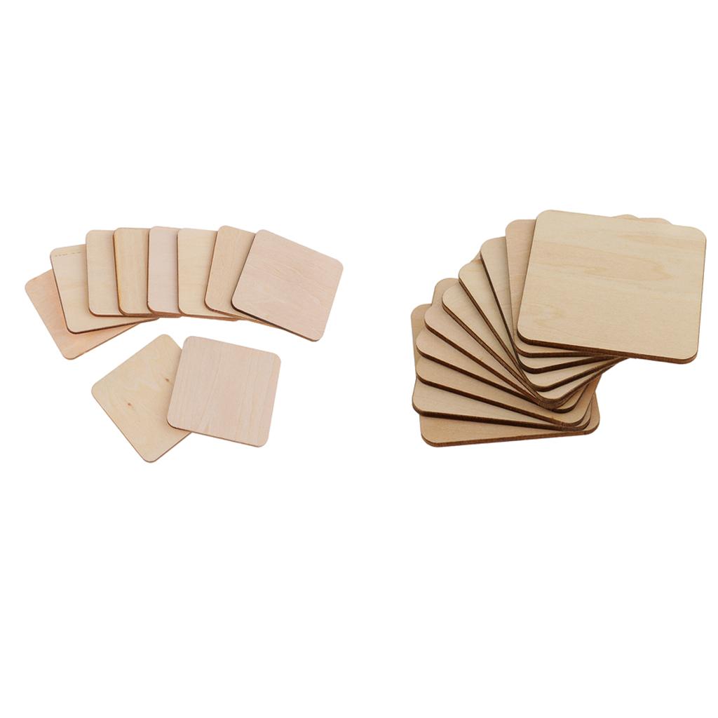 20x Blank Wood Square Plaque Unfinished Wooden Cutout Shapes Crafts 2 Sizes