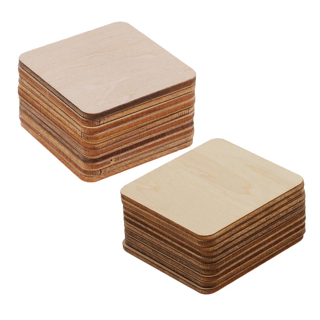 20x Blank Wood Square Plaque Unfinished Wooden Cutout Shapes Crafts 2 Sizes