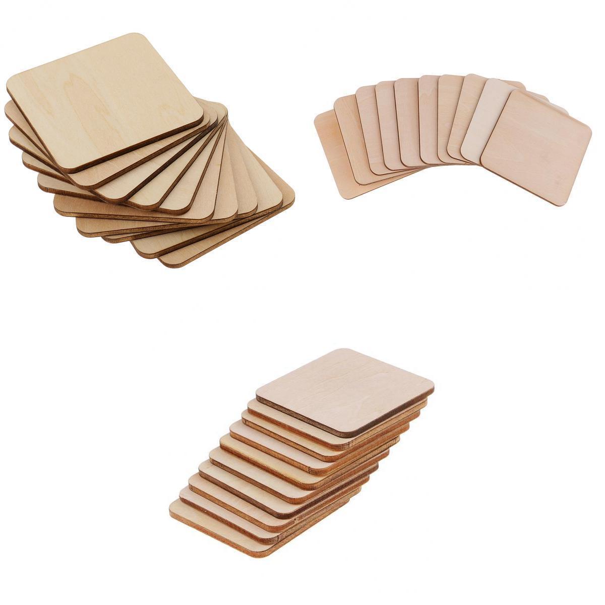 30Pcs Mixed Sizes Square MDF Unfinished Wood Pieces Blank Plaque DIY Craft