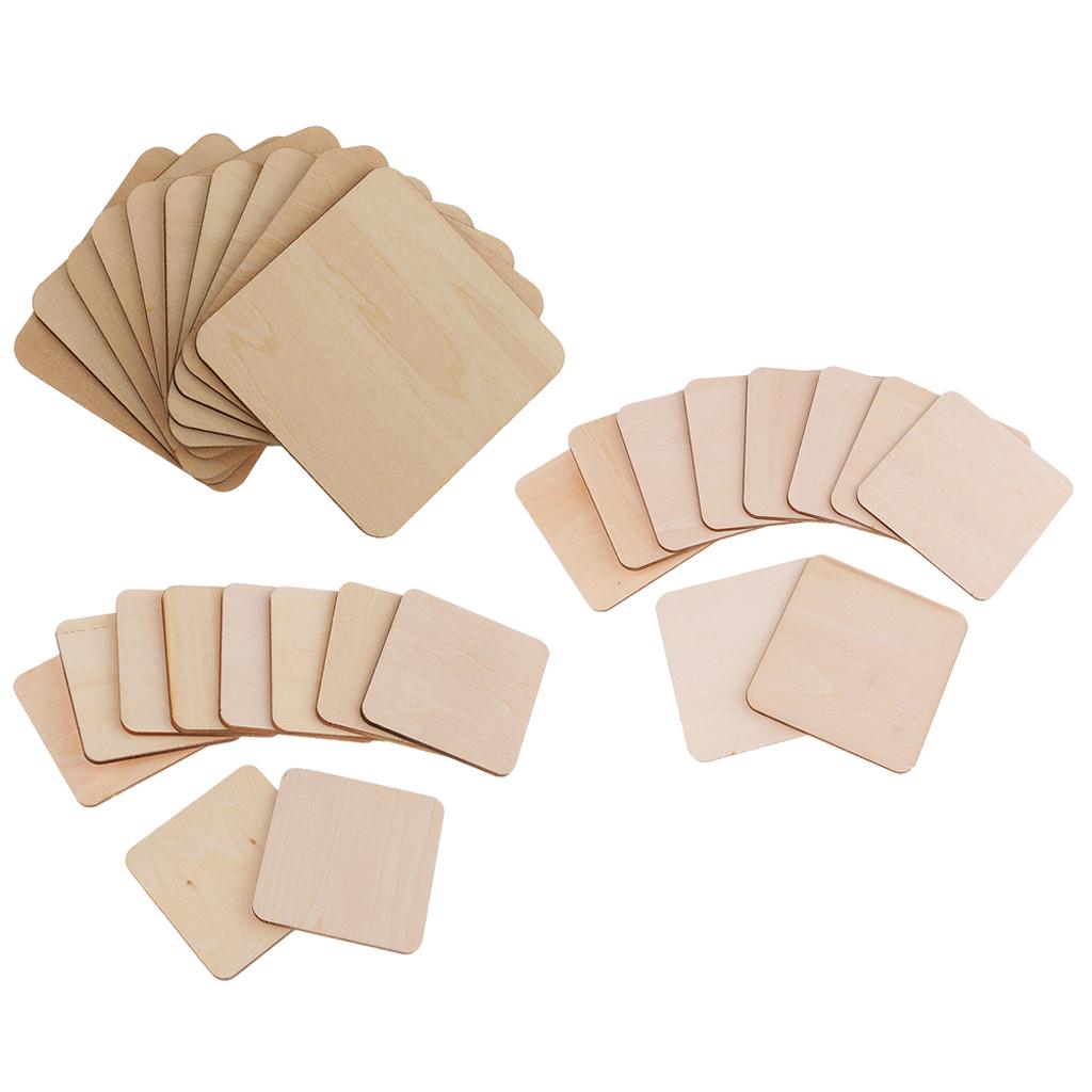 30Pcs Mixed Sizes Square MDF Unfinished Wood Pieces Blank Plaque DIY Craft