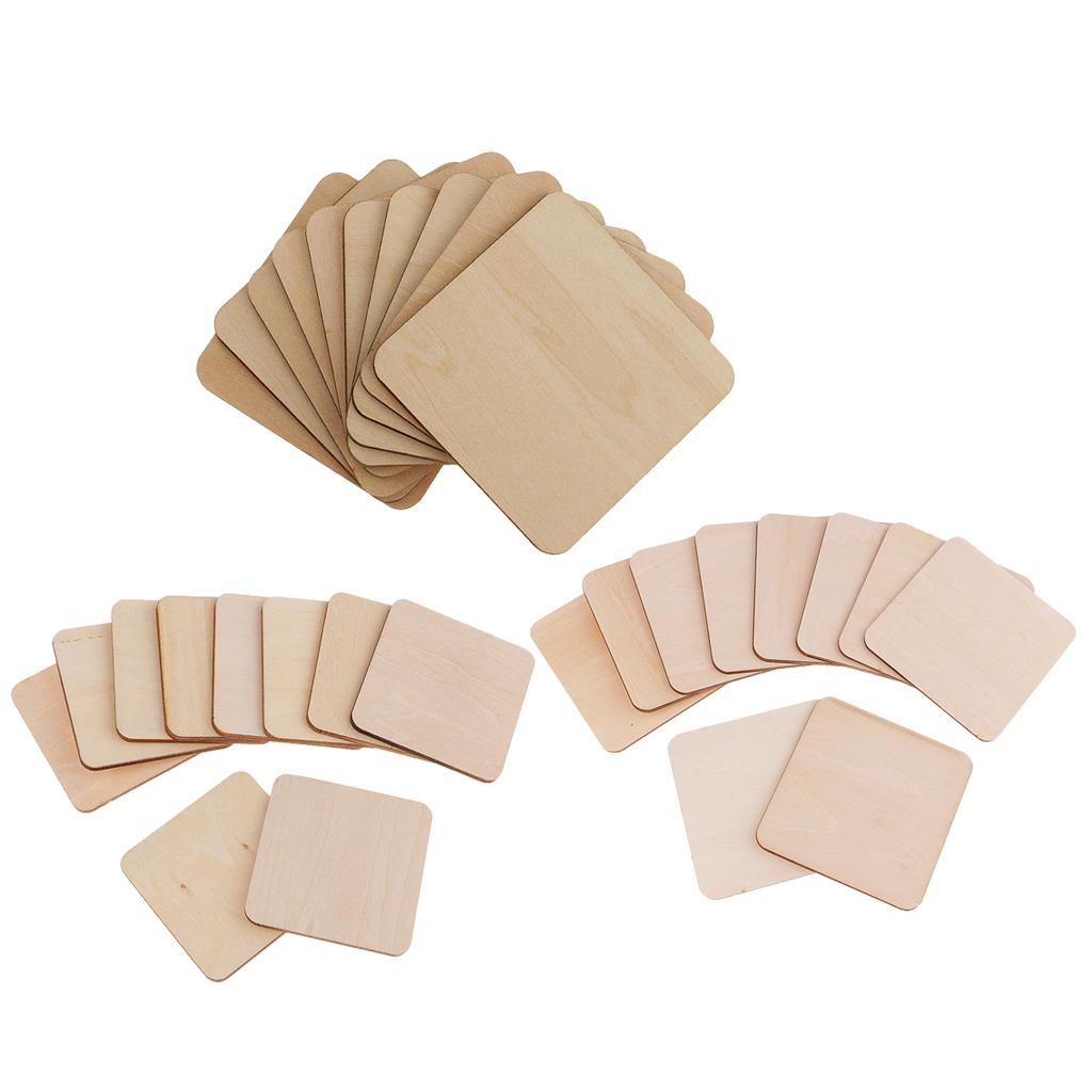 30Pcs Mixed Sizes Square MDF Unfinished Wood Pieces Blank Plaque DIY Craft