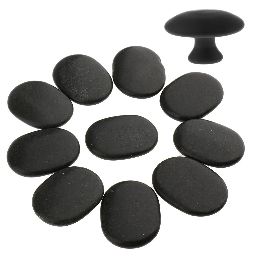 11 Pieces Hot Spa Rock Basalt Therapy Massage Natural Stones Set Black