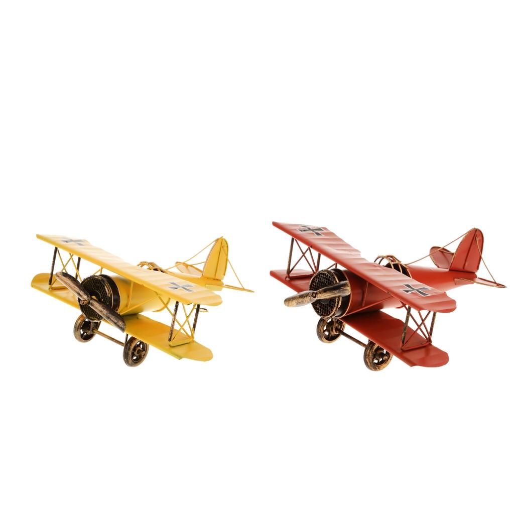 2X Retro Metal Airplane Model Biplane Military Aircraft Home Decor Toy