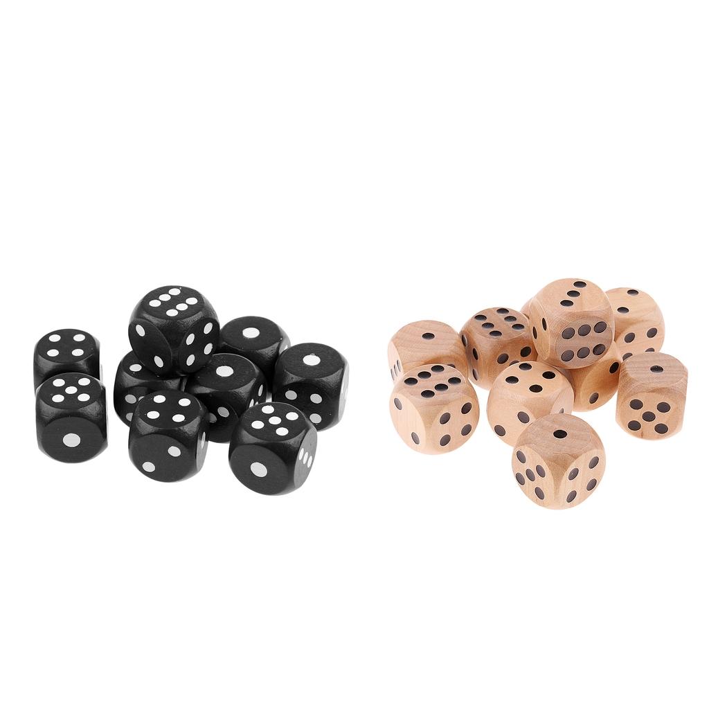 20Pcs Wooden Dice D6 Six Sided Dotted Dies 2 Colors for Dungeons and Dragons