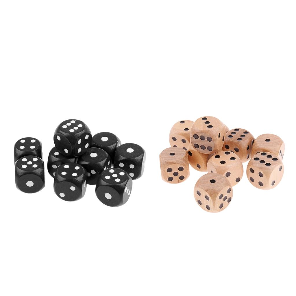 20Pcs Wooden Dice D6 Six Sided Dotted Dies 2 Colors for Dungeons and Dragons