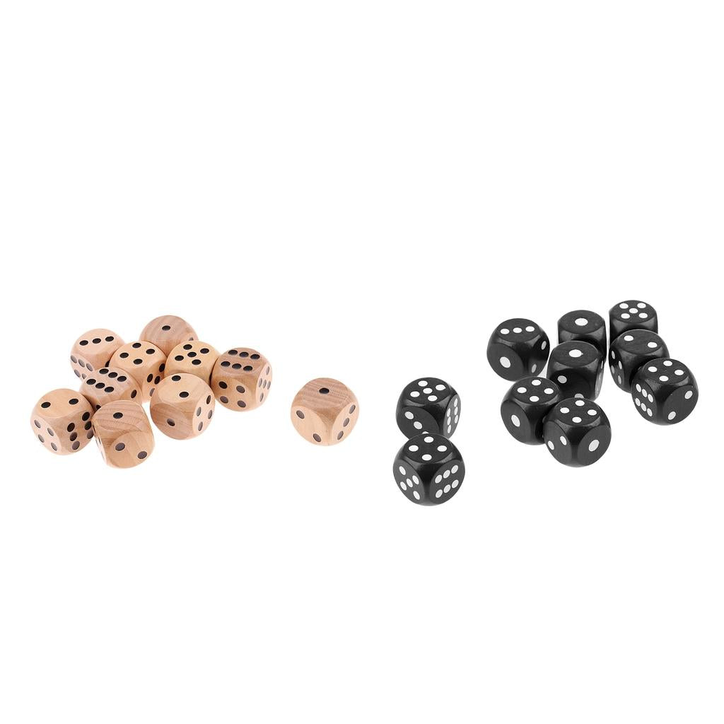 20Pcs Wooden Dice D6 Six Sided Dotted Dies 2 Colors for Dungeons and Dragons