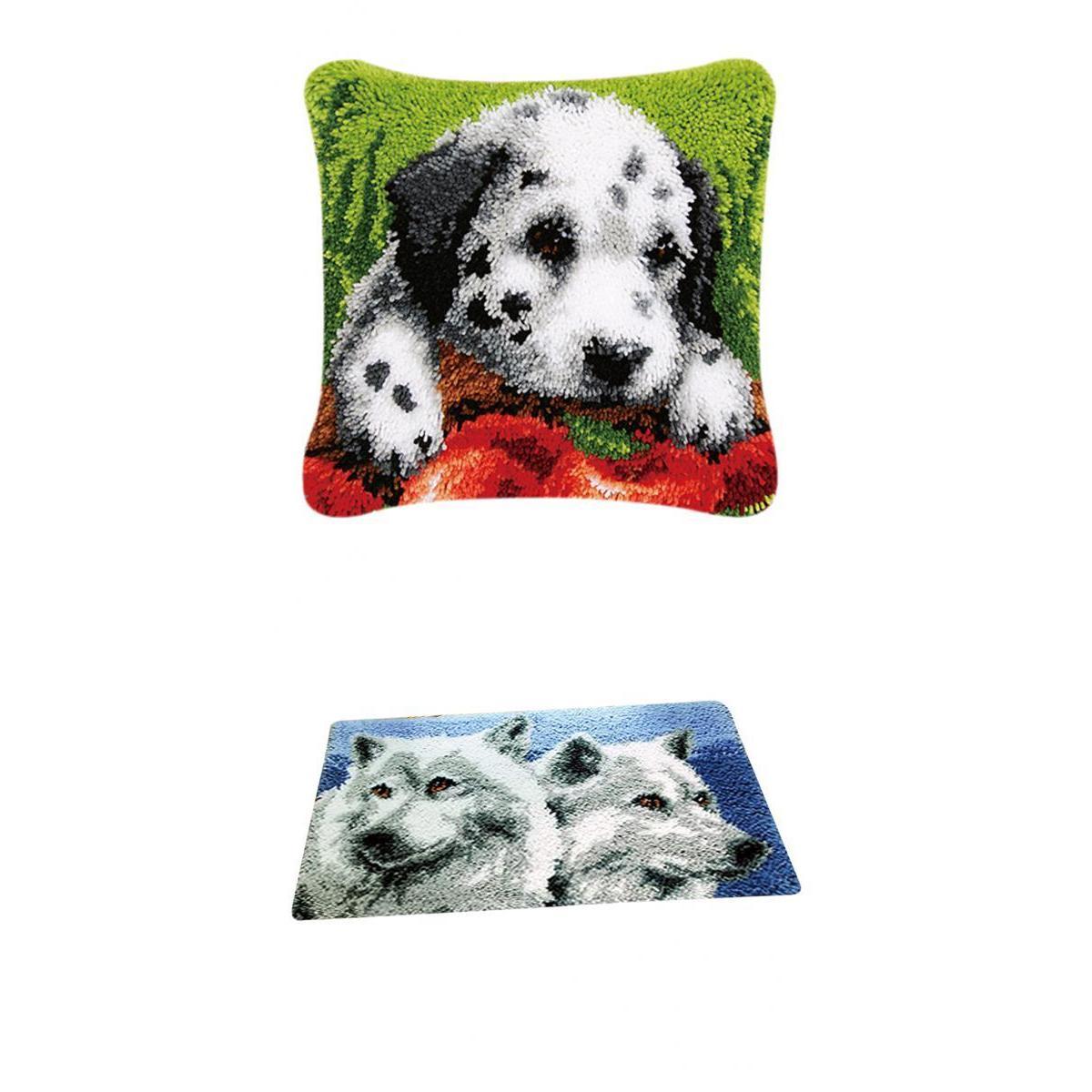 2 Sets Latch Hook Rug Kits for Adults Animals Dog Wolf Pattern Embroidery