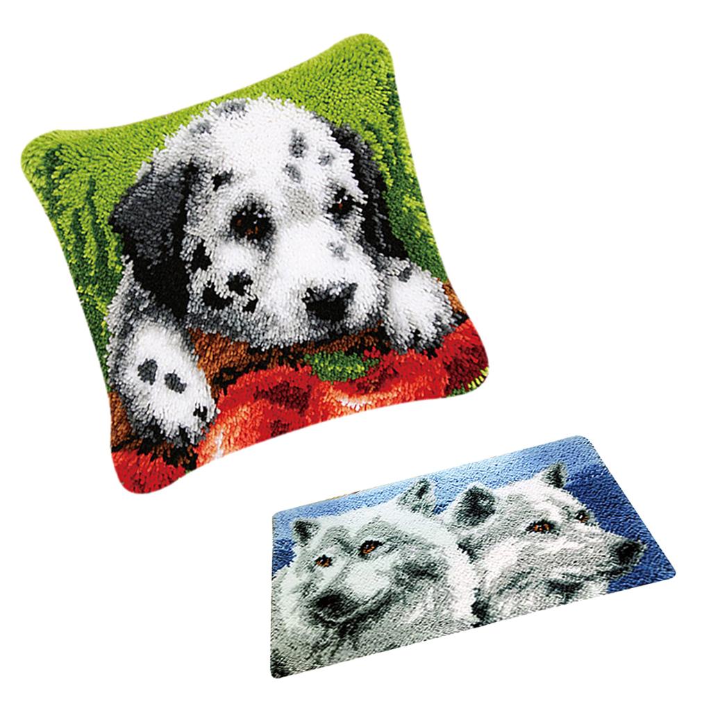 2 Sets Latch Hook Rug Kits for Adults Animals Dog Wolf Pattern Embroidery