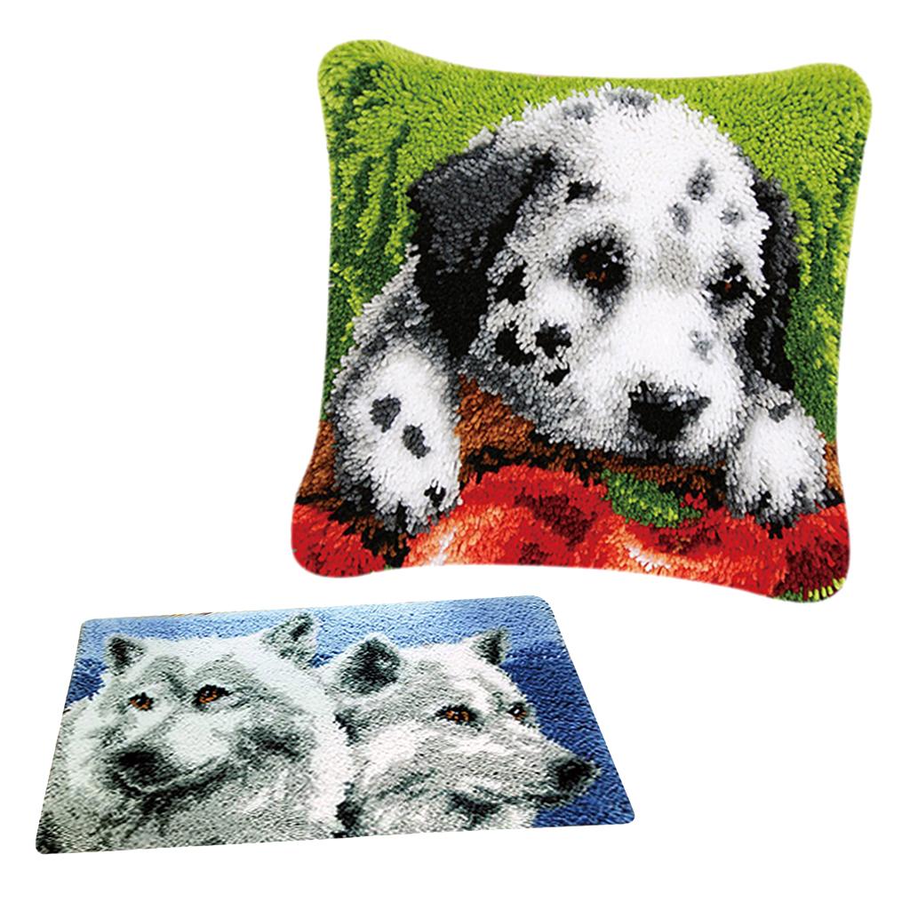 2 Sets Latch Hook Rug Kits for Adults Animals Dog Wolf Pattern Embroidery
