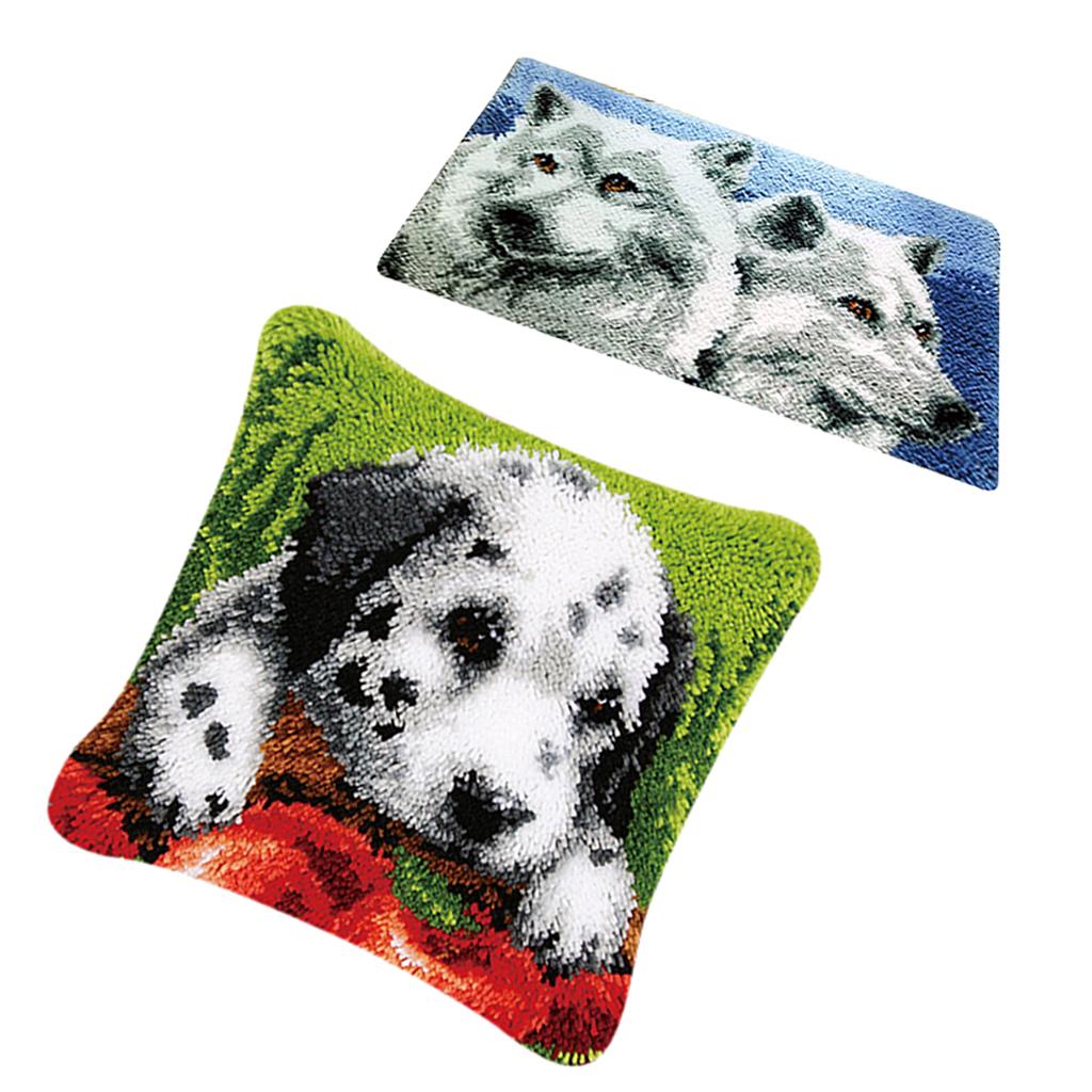 2 Sets Latch Hook Rug Kits for Adults Animals Dog Wolf Pattern Embroidery