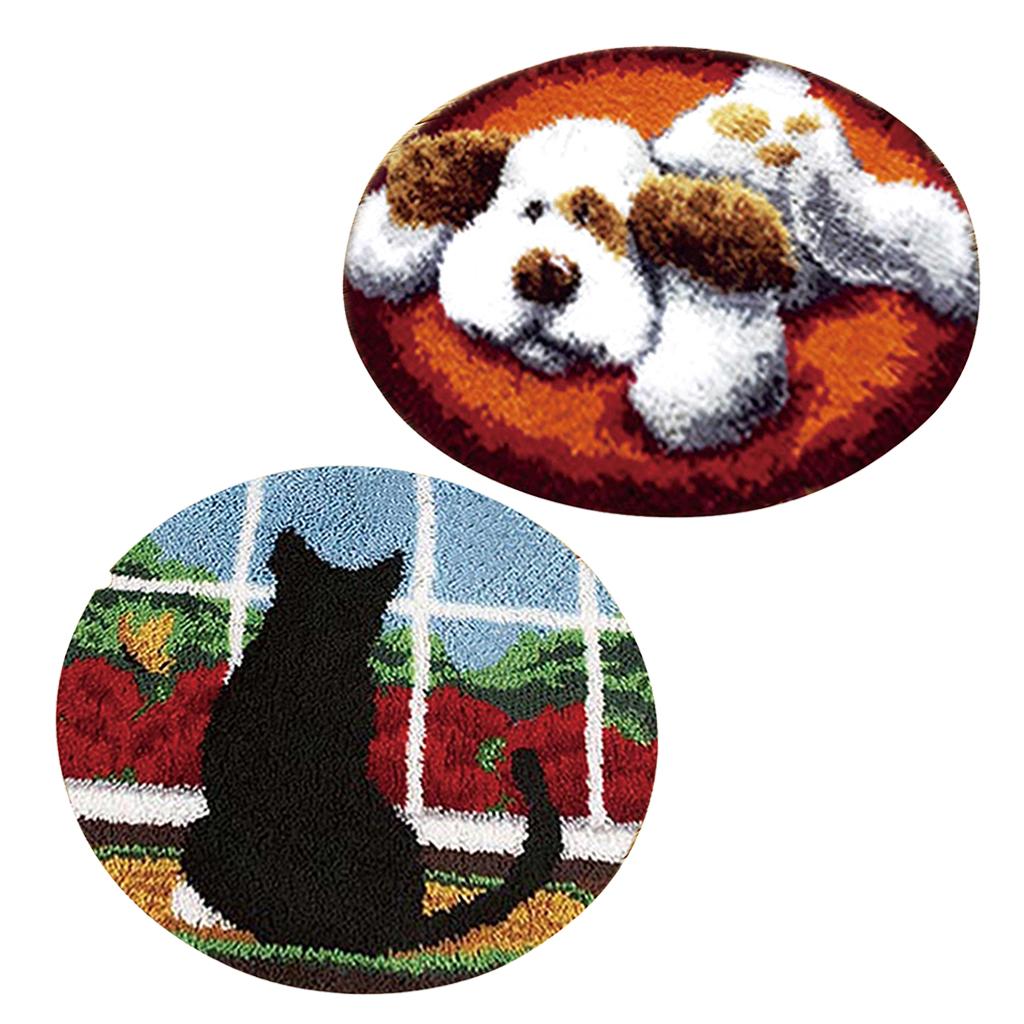 2 Sets Latch Hook Kits DIY Carpet Latch Hooking Rug Kits Cushion Embroidery