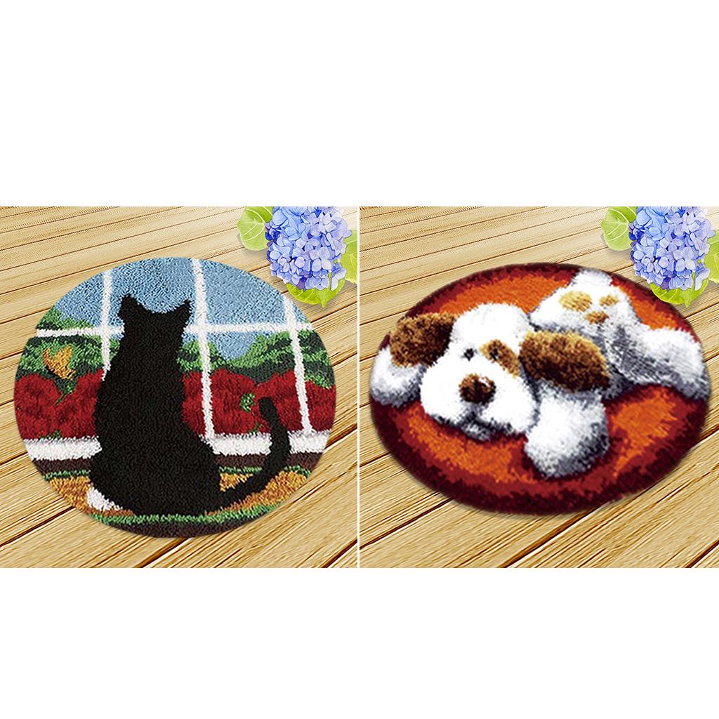 2 Sets Latch Hook Kits DIY Carpet Latch Hooking Rug Kits Cushion Embroidery