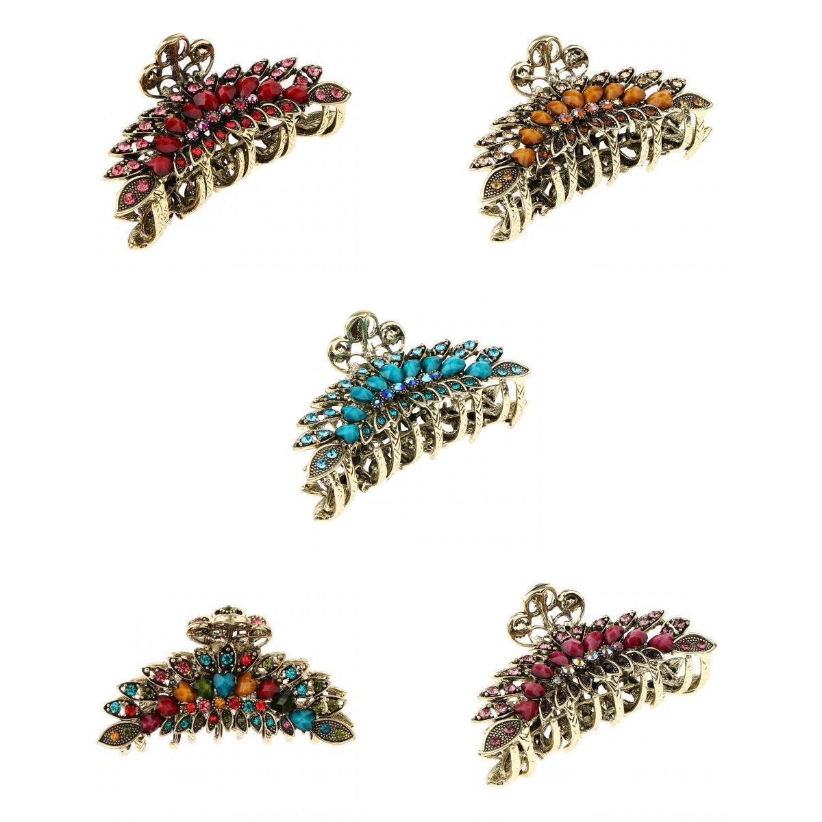 5 Pieces Women Large Hair Claw Jaw Clips Metal Rhinestones Crystal Hairpin