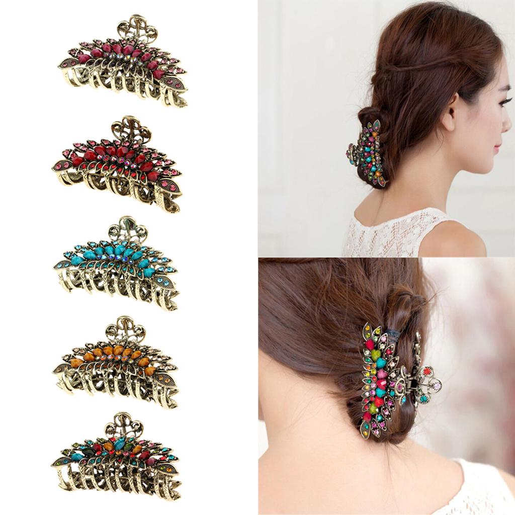 5 Pieces Women Large Hair Claw Jaw Clips Metal Rhinestones Crystal Hairpin